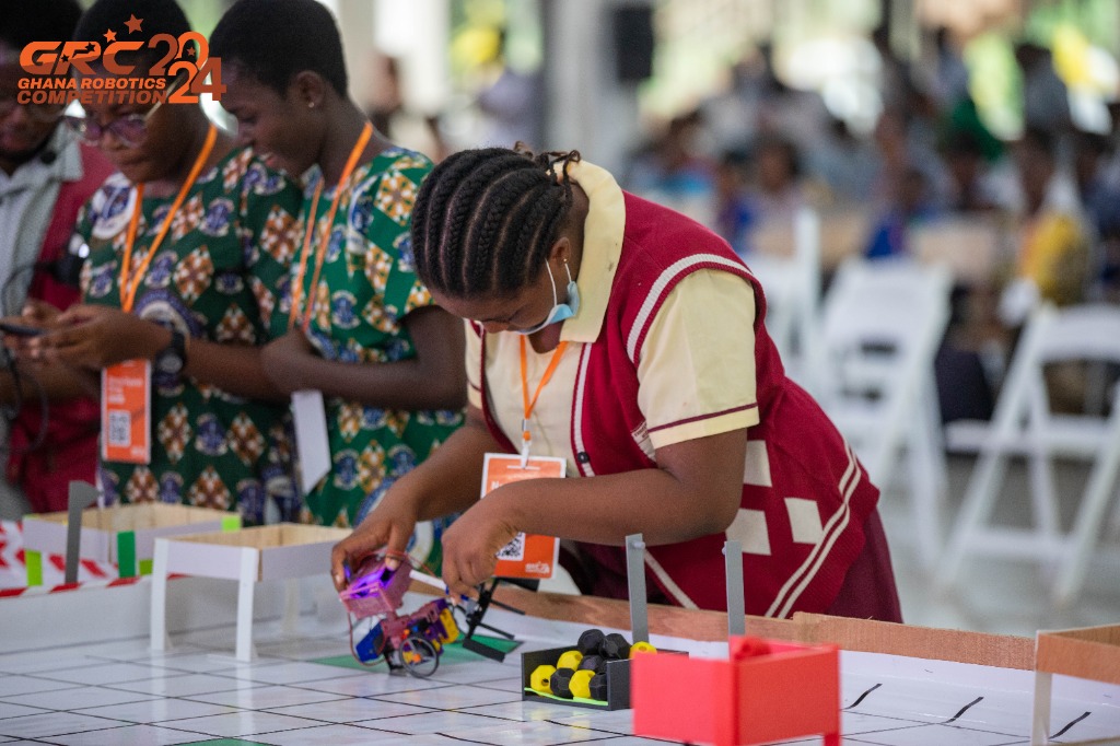 Students building robots
